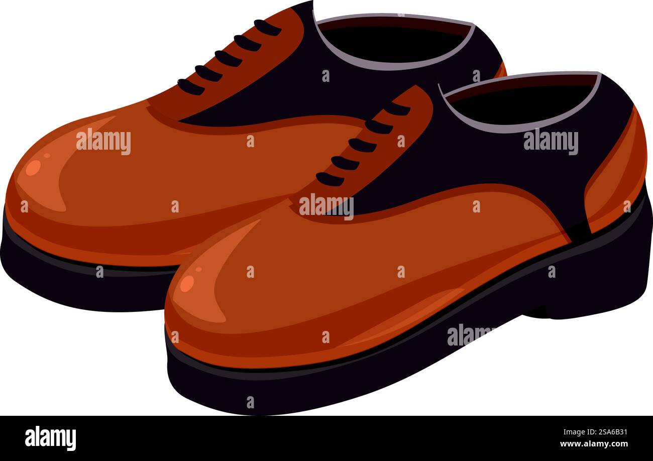 Braune Lederschuhe mit schwarzen Schnürsenkeln, perfekt für einen polierten und raffinierten Look. Trendige braune Lederschuhe mit Schnürsenkeln Stock Vektor