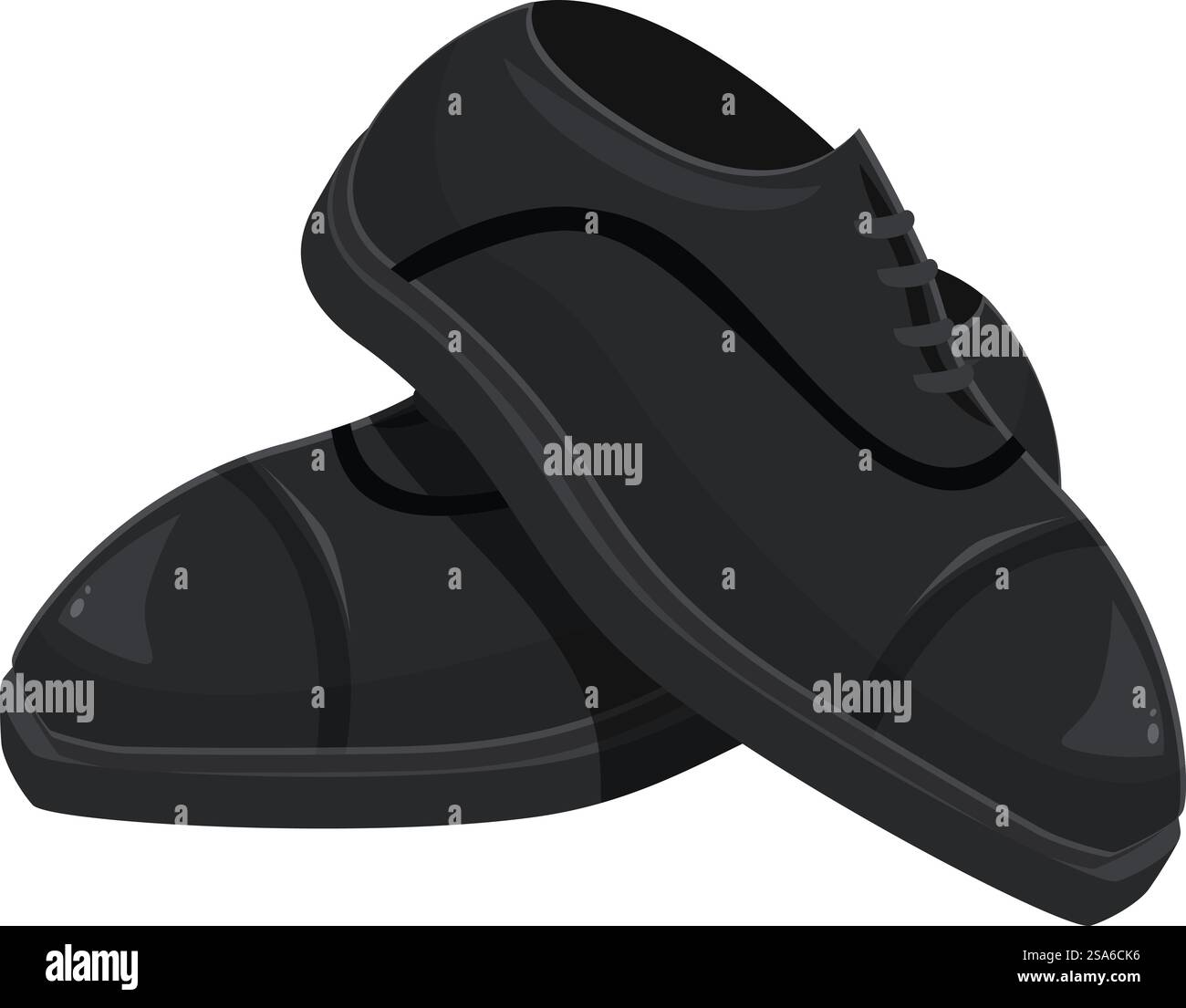 Klassische schwarze Lederschuhe stehen aufrecht und stehen für Formalität, Stil und Professionalität. Ein Paar schwarze Lederschuhe, die aufrecht stehen Stock Vektor