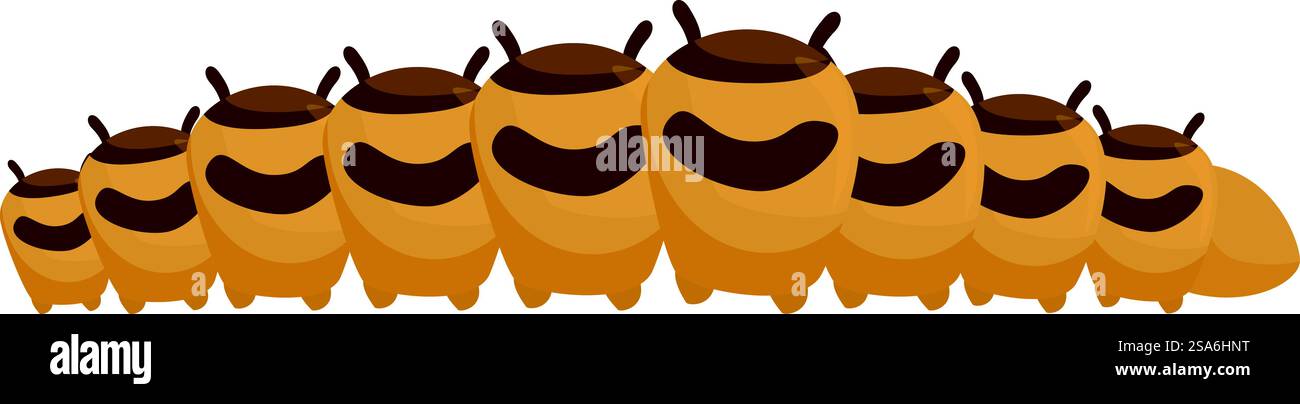 Fröhliche Karikaturgrafik für caterpillar-Walking in Line. Glückliche Karikatur-raupe, die nach rechts geht Stock Vektor