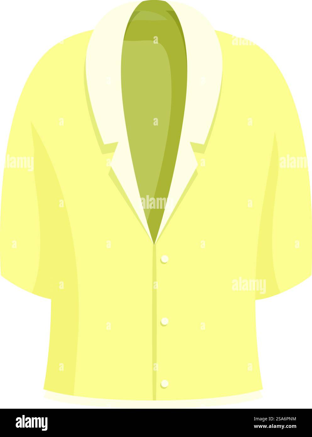 Gelbes Hemd mit Knöpfen vorne und großem Kragen, perfekt für geschäftliche oder professionelle Kleidung. Gelbes Hemd mit Knöpfen und großem Kragen im professionellen Look für Geschäftsfrauen Stock Vektor