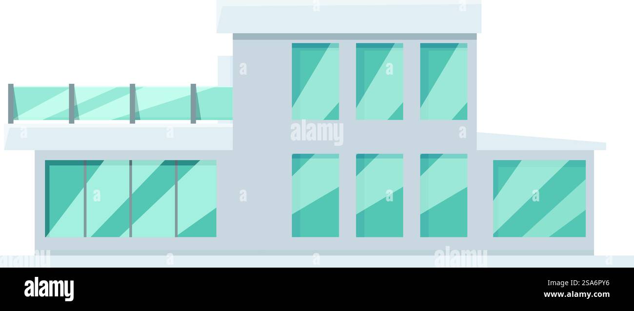Moderne Hausfassade mit großen Fenstern mit minimalistischer Architektur. Modernes Haus mit großen Fenstern und minimalistischem Design wird präsentiert Stock Vektor