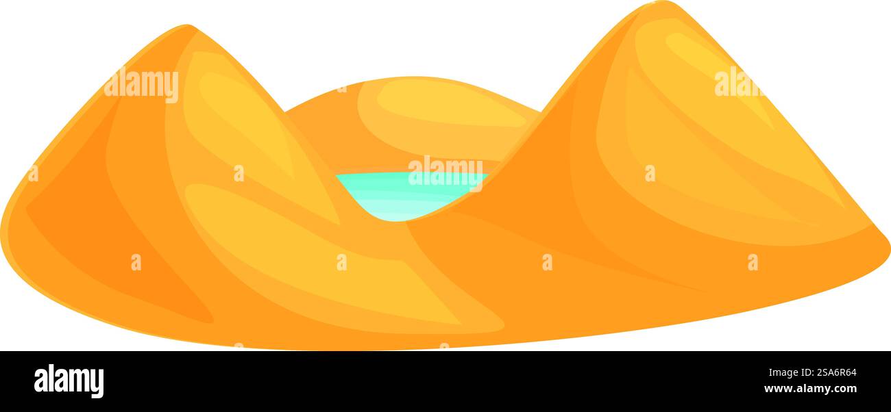 Kleines Gewässer, das in einer kargen Landschaft Abhilfe schafft. Oase Wasserloch umgeben von Sanddünen in der Wüste Stock Vektor