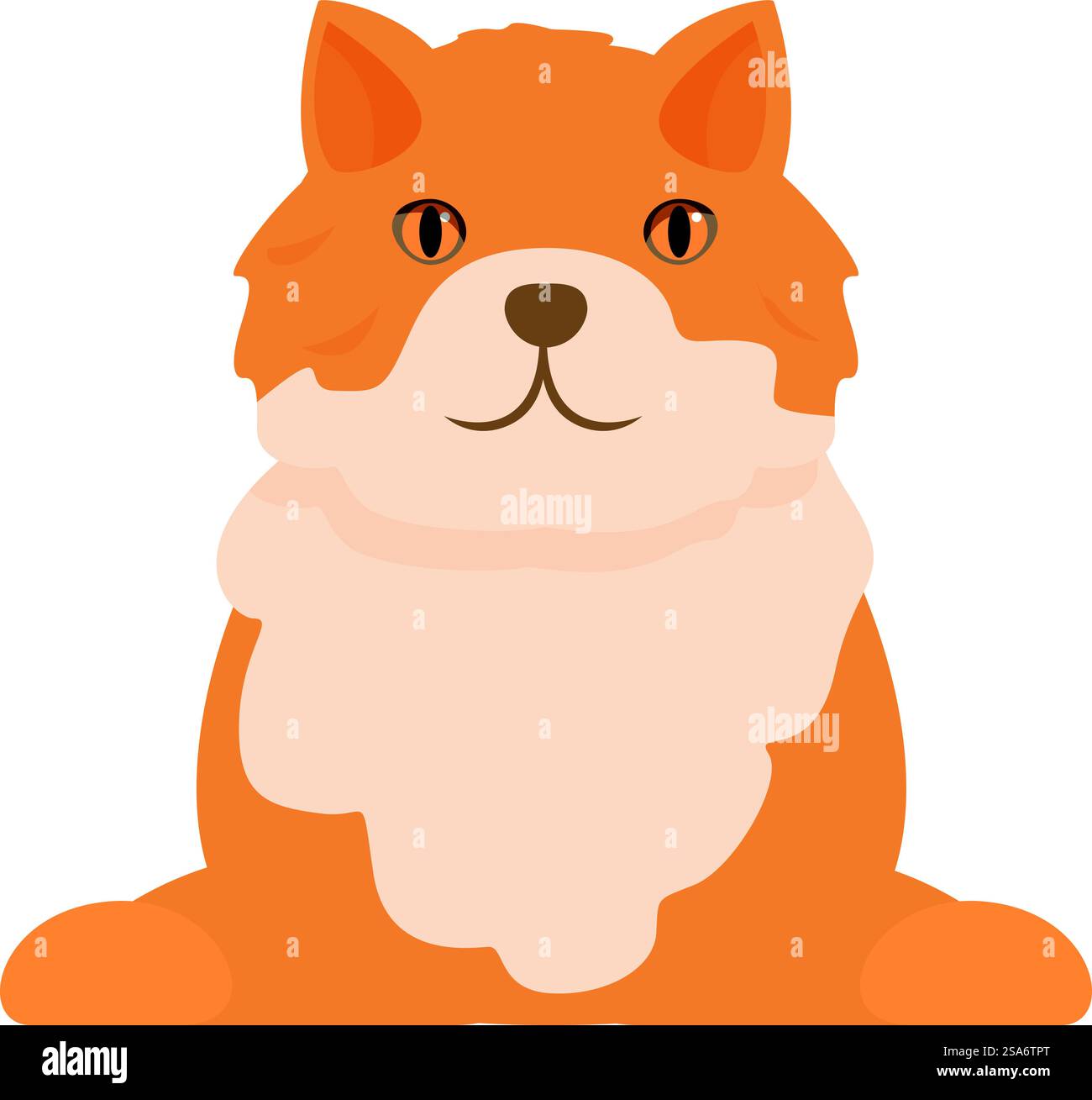 Cartoon-Illustration einer flauschigen orangen Katze, die sitzt und nach vorne blickt. Niedliche Karikaturkatze sitzt und blickt nach vorne Stock Vektor