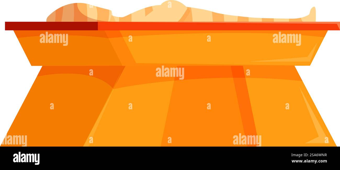Die altägyptische Mumie liegt in goldenen Sarkophag-Ikone im Zeichentrickstil. Die altägyptische Mumie liegt in goldenen Sarkophag-Ikone Stock Vektor