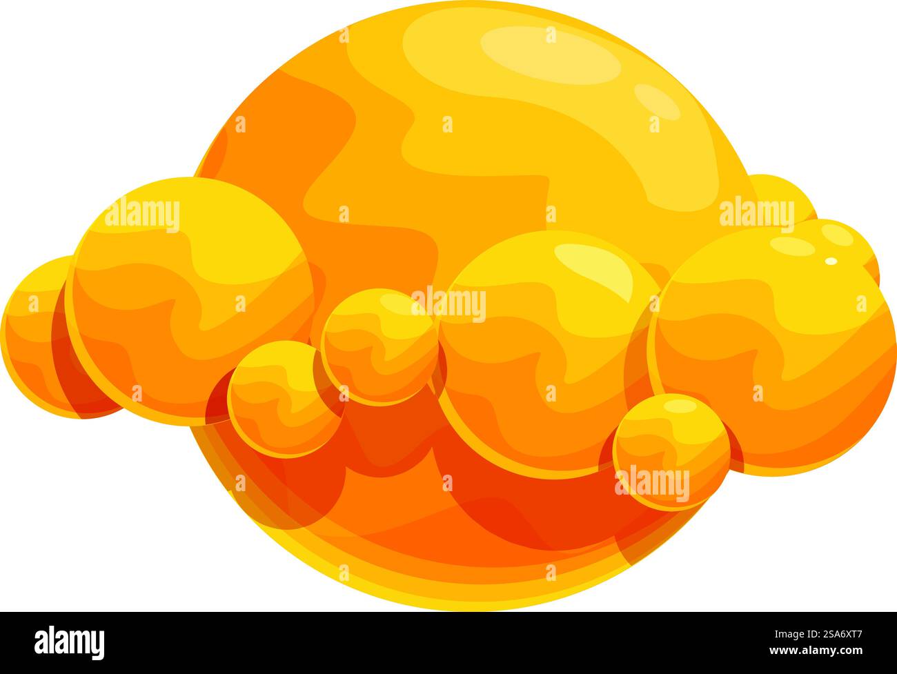 Abstrakte Komposition mit miteinander verbundenen gelben Kugeln, die ein Gefühl von Fließfähigkeit und Bewegung schaffen. Abstrakte gelbe Kugeln, die eine dynamische und organische Form bilden Stock Vektor
