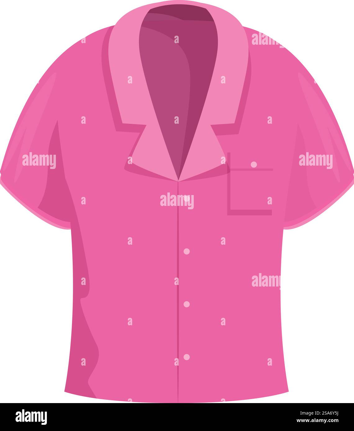 Die pinke Bluse mit kurzen Ärmeln und Tasche ist die perfekte Wahl für den Sommer. Pinke Bluse mit kurzen Ärmeln und Tasche auf weißem Hintergrund Stock Vektor
