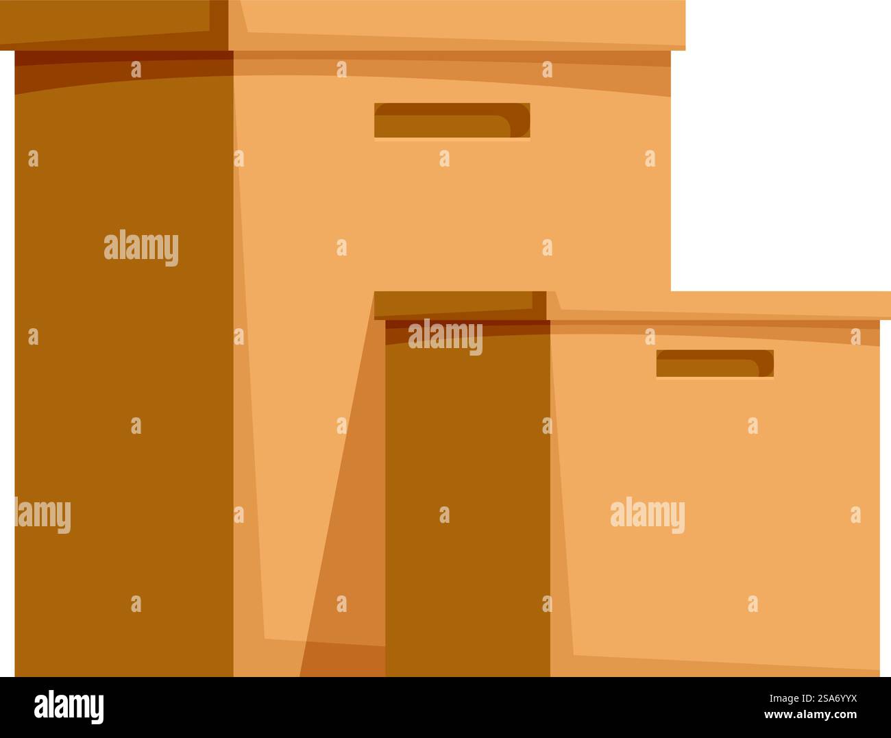 Drei Kartonschachteln sind gestapelt, wodurch eine praktische und effiziente Aufbewahrungslösung entsteht. Kartonschachteln unterschiedlicher Größen übereinander gestapelt, wodurch Platz entsteht Stock Vektor