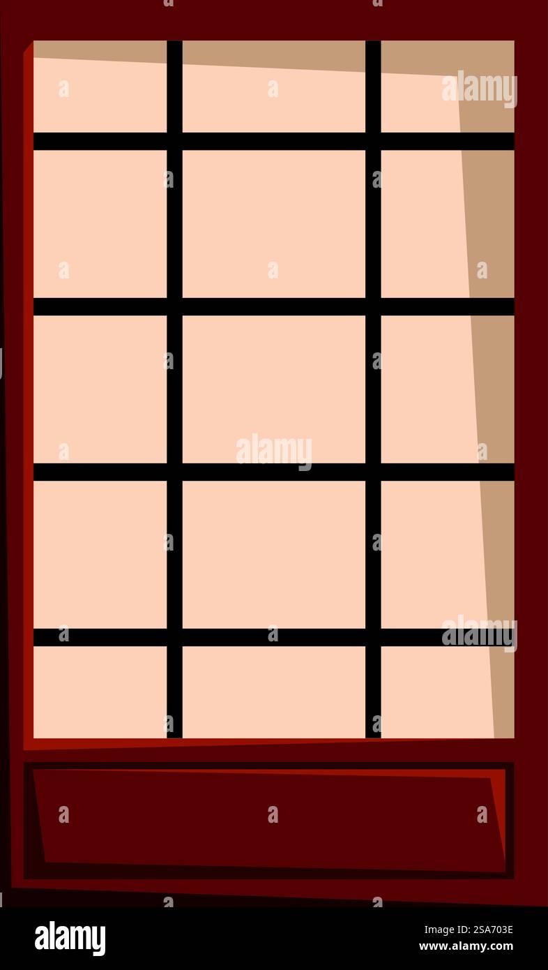 Einfache Illustration einer traditionellen japanischen Shoji-Schiebetür mit Holzrahmen, die jedem Design einen Hauch von Eleganz verleiht. Traditionelle japanische Shoji-Schiebetür mit Holzrahmen Stock Vektor