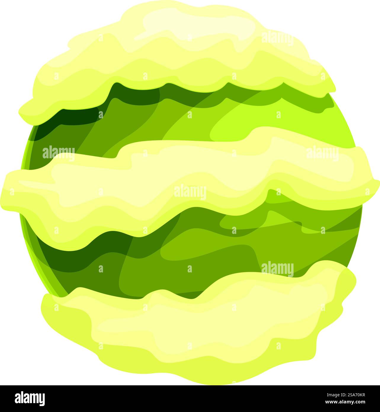 Grüner Planet, bedeckt mit gelben Gaswolken, ein Himmelskörper, der in der Weite des Weltraums schwimmt. Grüner Planet bedeckt mit gelben Gaswolken, die im Weltraum schweben Stock Vektor Grüner Planet, bedeckt mit gelben Gaswolken, ein Himmelskörper, der in der Weite des Weltraums schwimmt. Grüner Planet bedeckt mit gelben Gaswolken, die im Weltraum schweben Stock Vektor