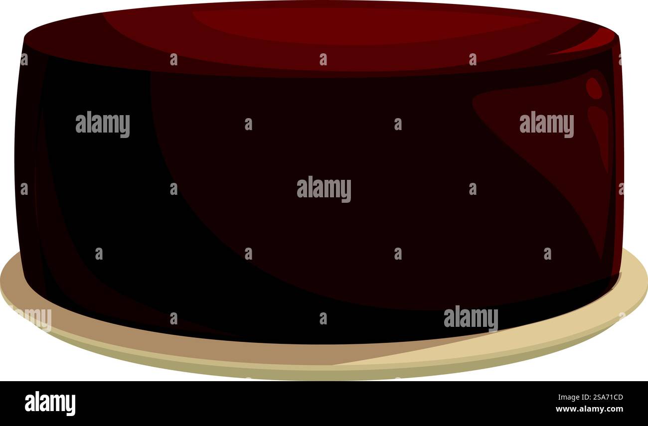 Großer, runder Schokoladenkuchen wartet auf die Feier auf weißem Hintergrund. Der große runde Schokoladenkuchen steht auf dem Teller Stock Vektor