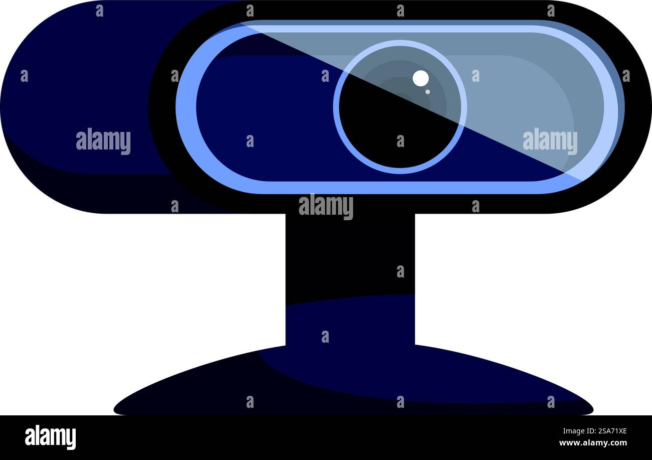 Die schlanke und moderne Webcam wird gezeigt, die eine klare und ansprechende Videokommunikation ermöglicht. Moderne Webcam auf einem Schreibtisch, bereit für Streaming oder Videokonferenzen Stock Vektor