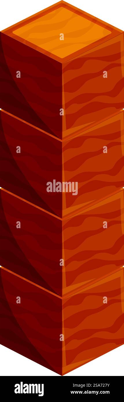 Der hohe Turm aus Holzwürfeln steht auf weißem Hintergrund. Hölzerner Kubikturm, hoch auf weißem Hintergrund Stock Vektor