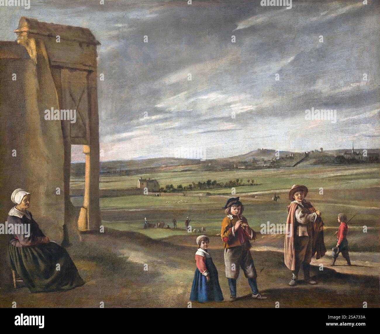 Gemälde der Landschaft mit Bauern um 1640 vom französischen Künstler Louis Le Nain Kunstwerk Öl auf Leinwand 17. Jahrhundert Landbild mit Kindern Stockfoto