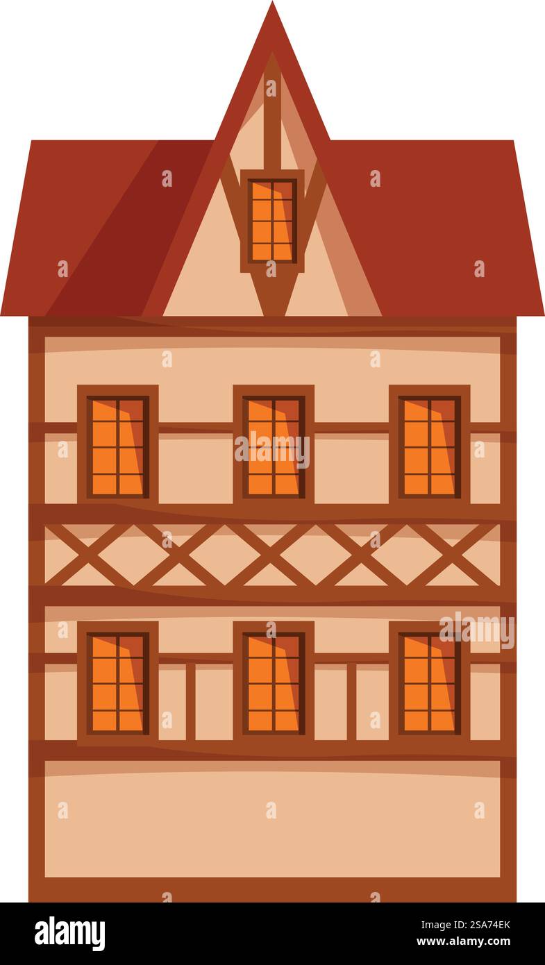Traditionelles deutsches Fachwerkhaus mit Holzrahmen und rotem Ziegeldach, das europäische Architektur zeigt. Traditionelles deutsches Fachwerkhaus mit Holzrahmen und rotem Ziegeldach Stock Vektor