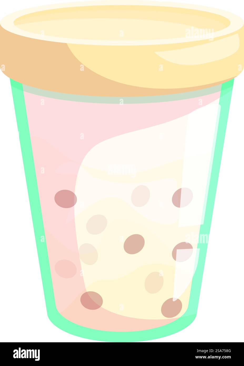 Cremiger Sprudeltee mit Tapiokaparlen ist erfrischend an einem warmen Tag. Bubble Tea mit boba-Perlen in wiederverwendbarer Tasse Stock Vektor