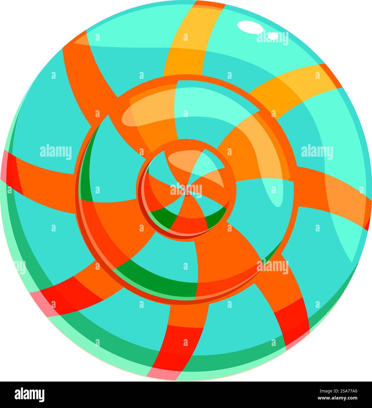 Runde Süßigkeiten mit einem wirbelnden Muster in Blau und Orange. Runde Bonbons mit wirbelndem Muster Stock Vektor