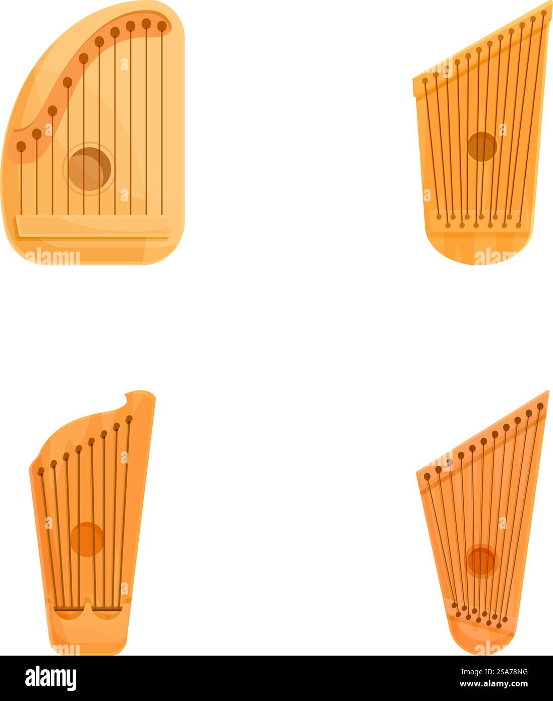 Retro-Gusli-Symbole setzen Cartoon-Vektor. Slawisches Streichinstrument. Sehnenausrüstung. Retro-Gusli-Symbole setzen Cartoon-Vektor. Slawisches Streichinstrument Stock Vektor