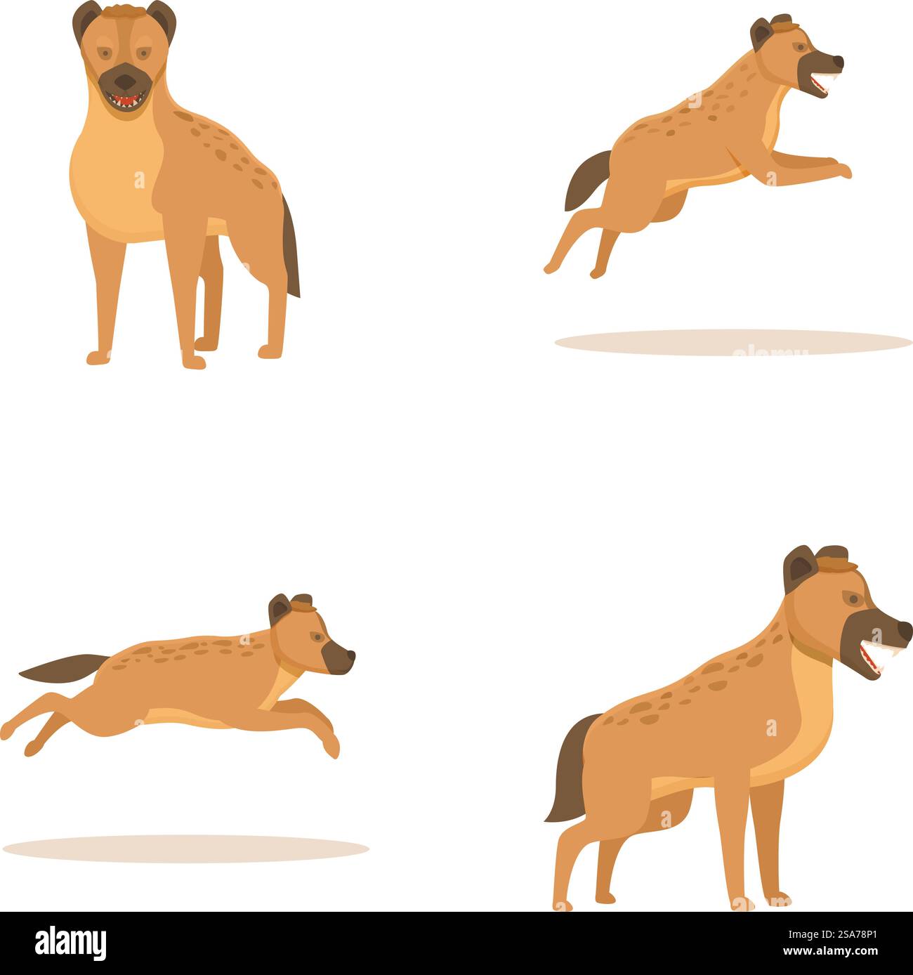 Hyänen-Tier-Ikonen setzen Cartoon-Vektor. Gepunktete wilde Hyäne. Afrikanisches Tier. Hyänen-Tier-Ikonen setzen Cartoon-Vektor. Gepunktete wilde Hyäne Stock Vektor