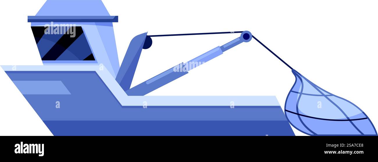 Fischerboote werfen Netze auf das Meer für Fische, kommerzielle Fischerei auf offener See. Fischerboote werfen Netze auf das Meer für Fische Stock Vektor