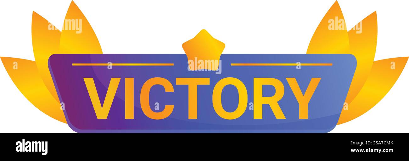 Das auffällige und farbenfrohe Siegesemblem mit einer auffälligen Siegesaufschrift ist ideal, um Erfolge zu feiern. Goldener Lorbeerkranz, der ein Siegeszeichen mit einem Stern krönt Stock Vektor