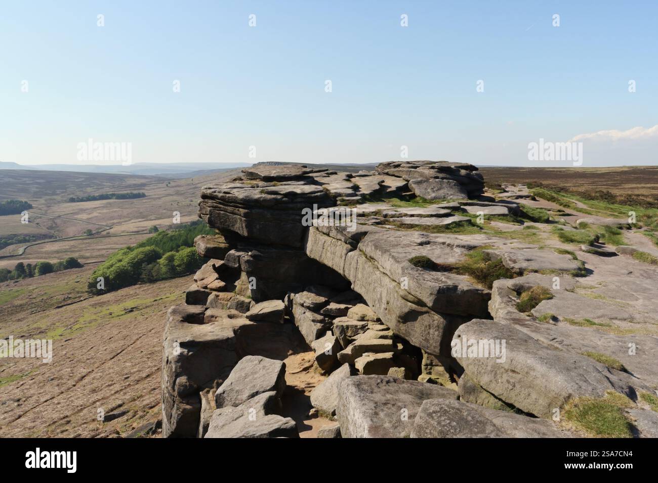 Stanage Edge Peak District National Park, Scenic Derbyshire England Großbritannien, Moorland Landschaft, Escarpment Rock Face Pennine Hills englische Landschaft Stockfoto