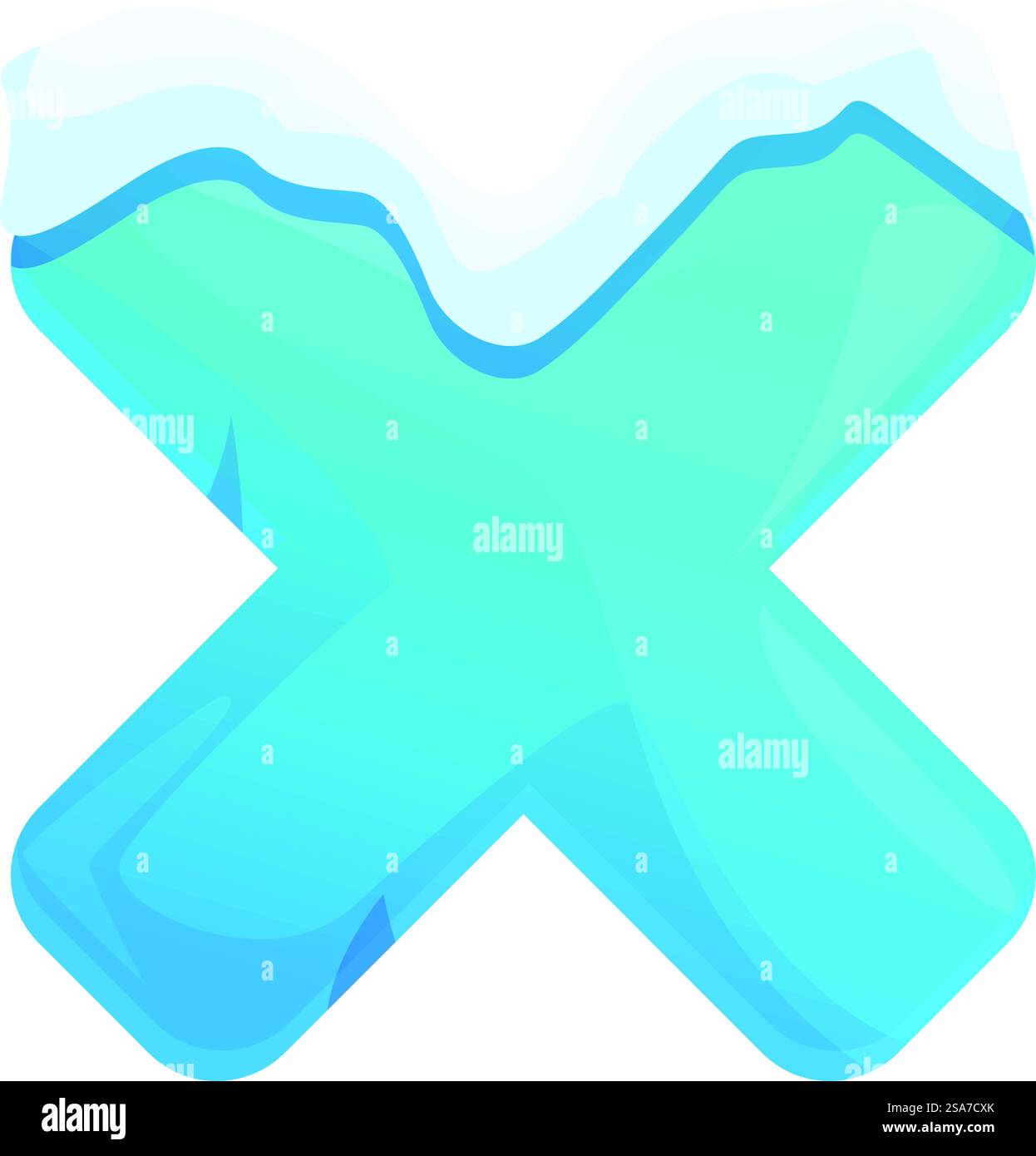 Blauer Eisbuchstabe x mit schmelzendem Schnee, 3D-Illustration passend für Wintermotive. Blauer Eisbuchstabe x mit schmelzendem Schnee Stock Vektor