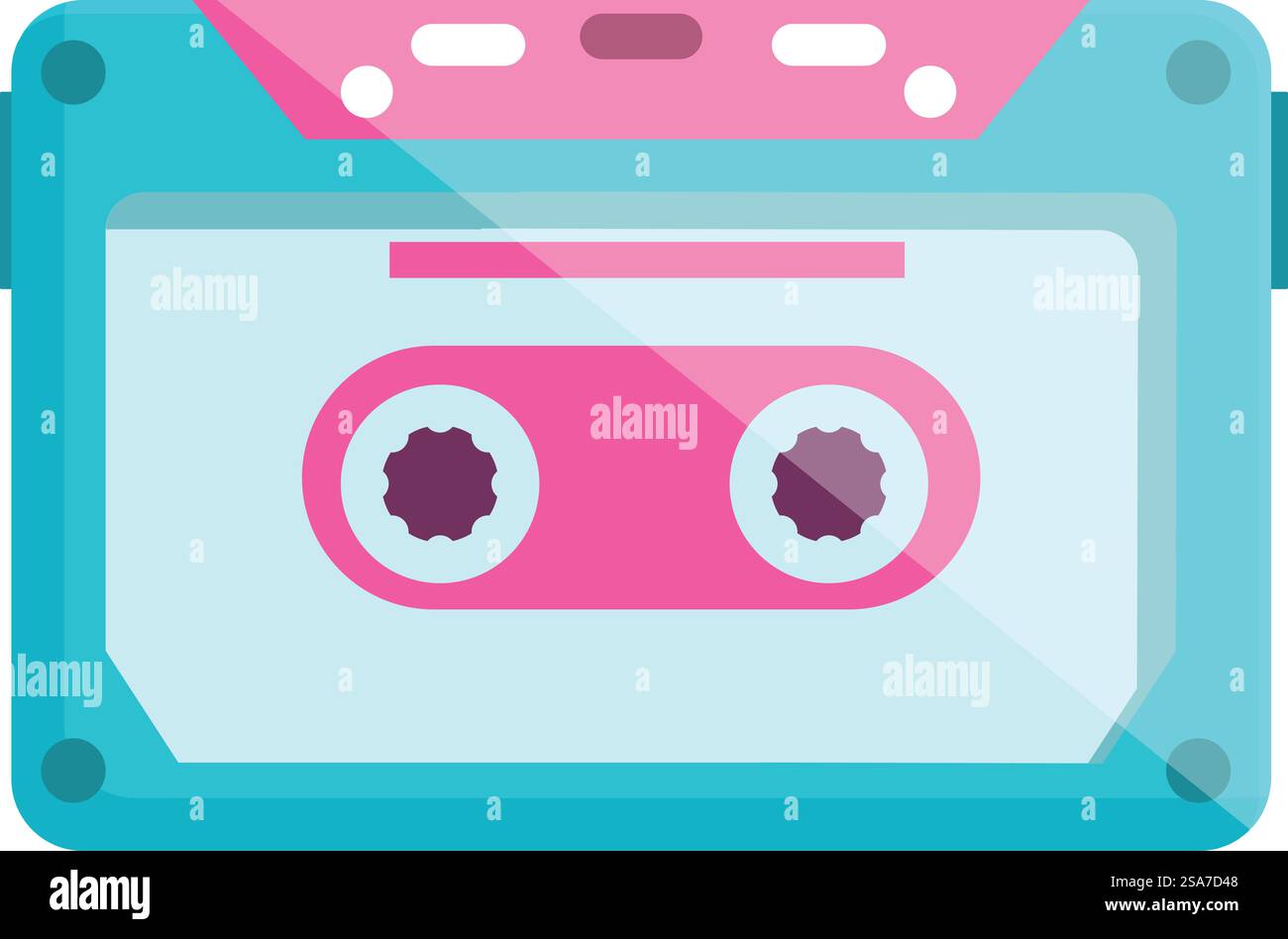 Blaues und rosafarbenes Audiokassettenband, das Musik abspielt, Retro-Technologie aus den 80er Jahren. Audio-Kassetten, die Musik aus den 80er Jahren wiedergeben Stock Vektor