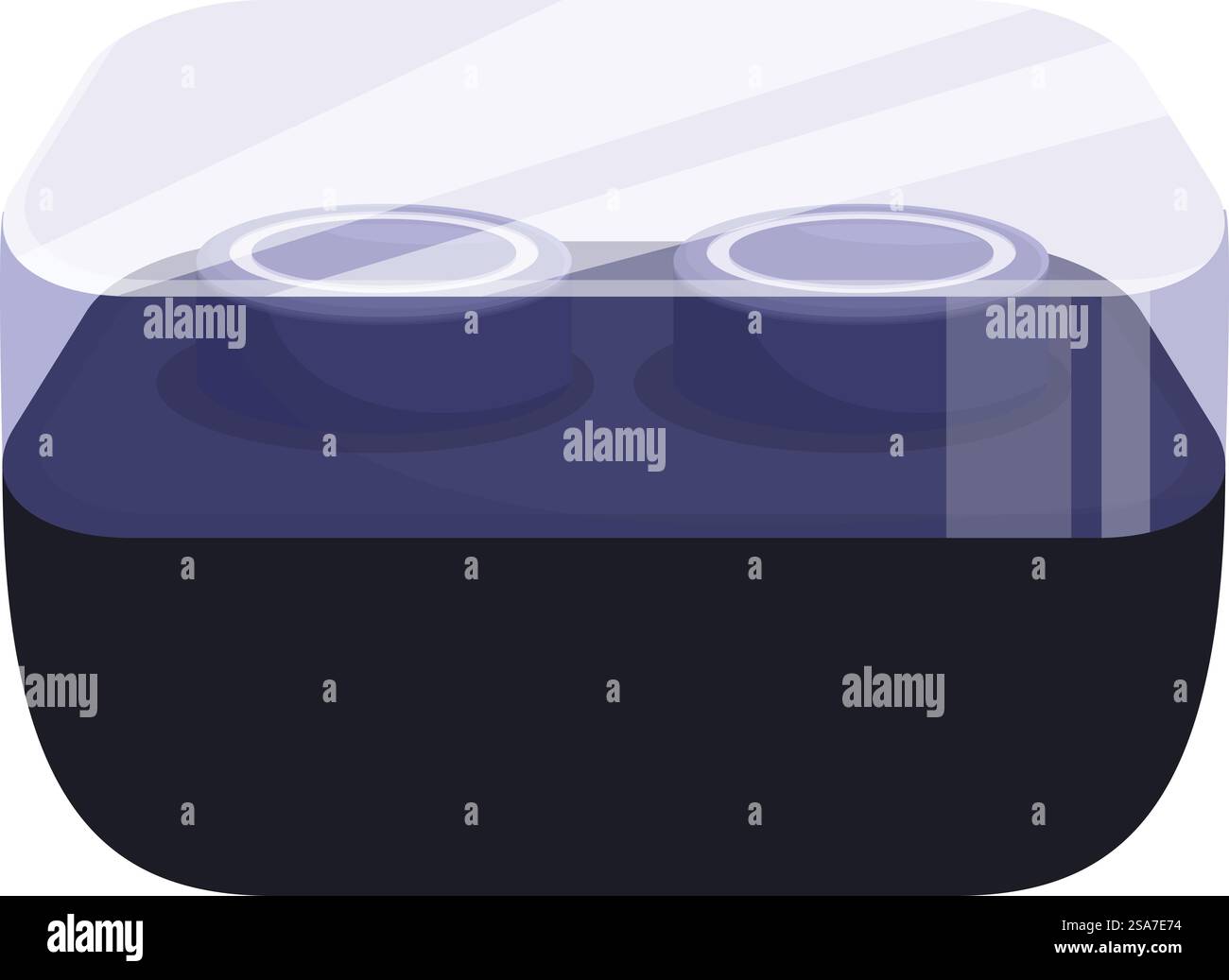 Zwei kabellose Ohrstöpsel werden in ihrer Tasche aufgeladen, sodass der Benutzer seine Lieblingsmusik genießen kann. Schnurlose Ohrhörer-Hülle mit Platz für moderne Kopfhörer für einfaches Hören Stock Vektor