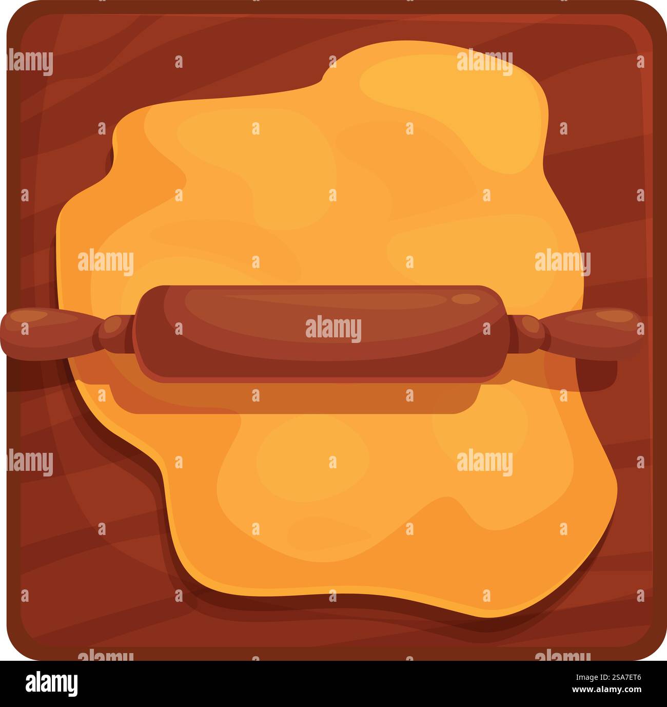 Holzrollstift ist das Abplatzen von Teig auf einem hölzernen Schneidebrett. Nudelstift zum Abplatzen von Teig auf Holzschneidebrett Stock Vektor