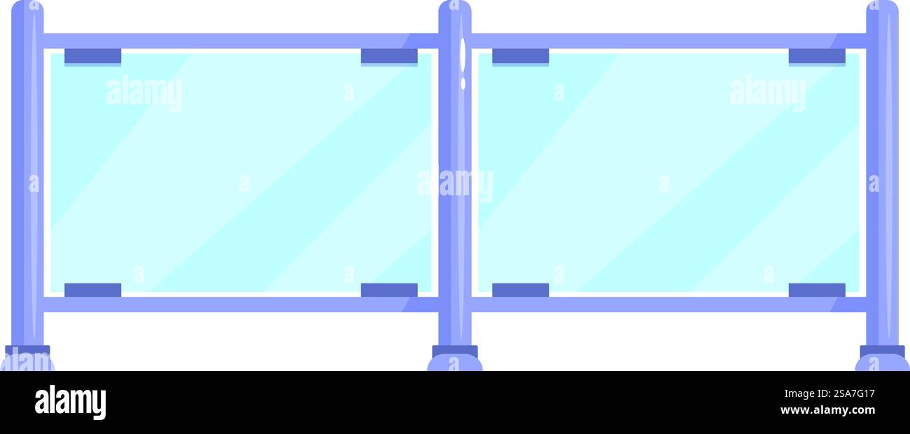 Glaszaun, der die Sicherheit in öffentlichen Bereichen gewährleistet und eine Barriere für die Kontrolle von Menschenmengen und die Fußgängerführung bietet. Glaspaneelzaun zum Schutz von Personen vor Gefahren in öffentlichen Bereichen Stock Vektor