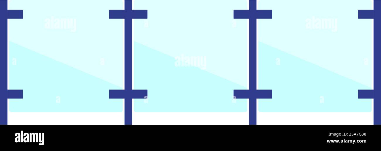 Glaspaneelzaun, der Sicherheit und Schutz vor Stürzen gewährleistet, wird häufig in der modernen Architektur verwendet. Glaspaneelzaun schützt vor Abstürzen und bietet Sicherheit in der Höhe Stock Vektor