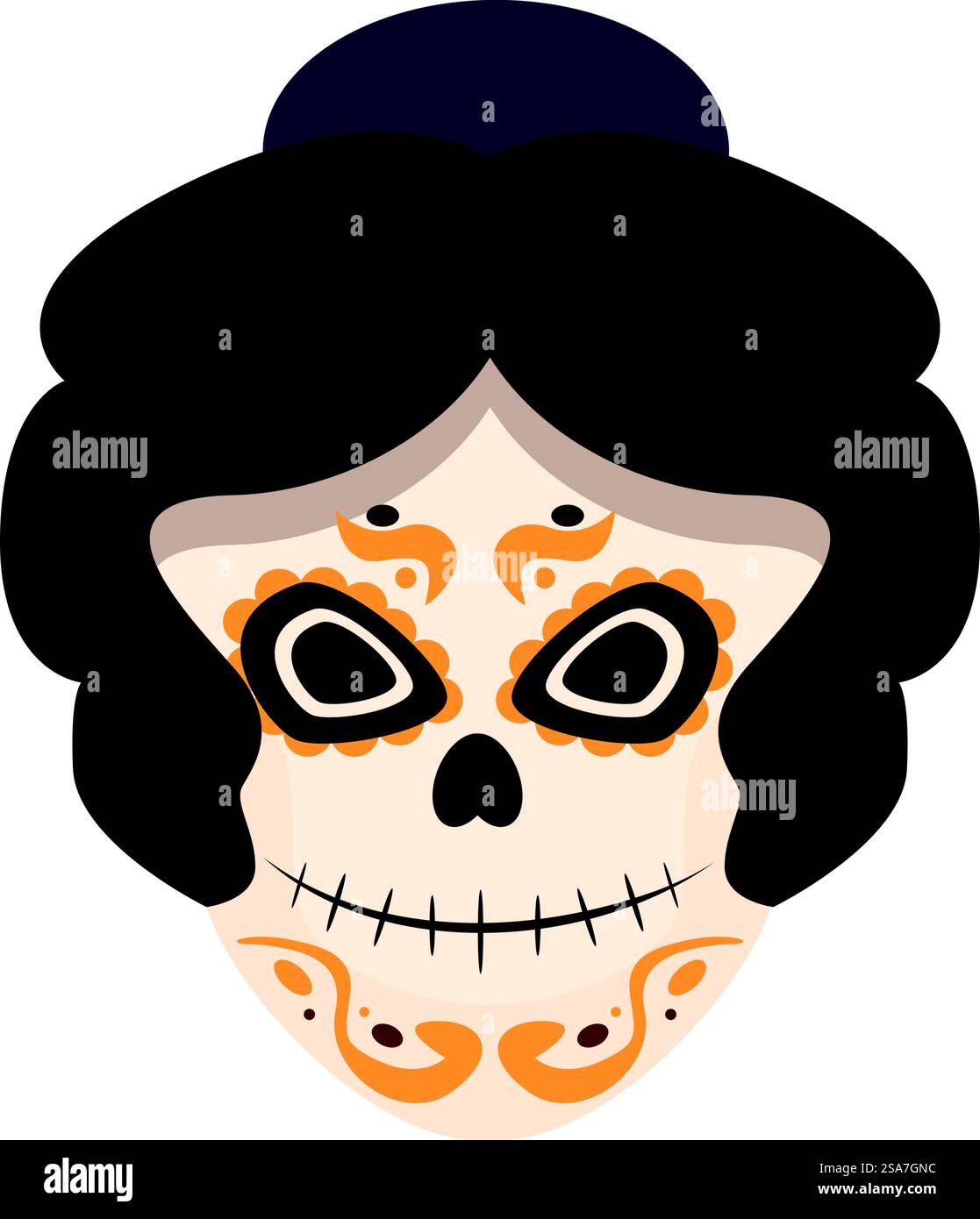 Frau mit Zucker-Schädel-Make-up feiert den Tag der Toten mit traditioneller mexikanischer Gesichtsfarbe. Frau mit catrina Make-up feiert den Tag der Toten Stock Vektor