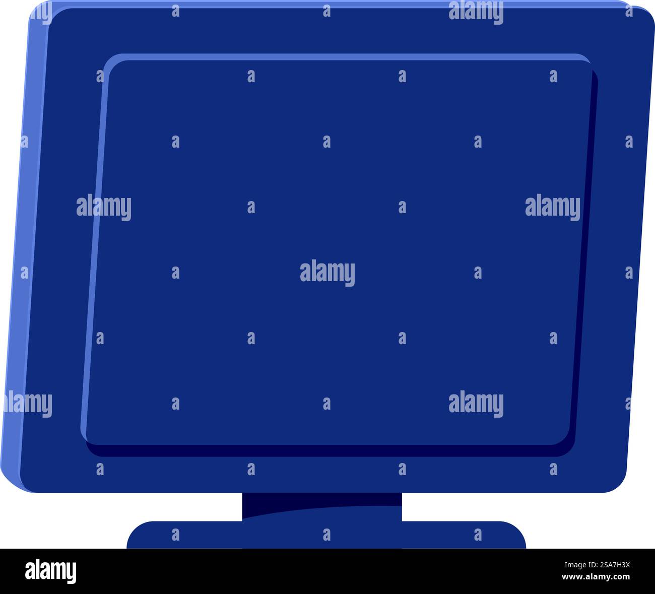 Ein moderner Computermonitor steht auf einem Schreibtisch mit schlankem und minimalistischem Design. Moderner Computermonitor, der auf einem Schreibtisch steht Stock Vektor