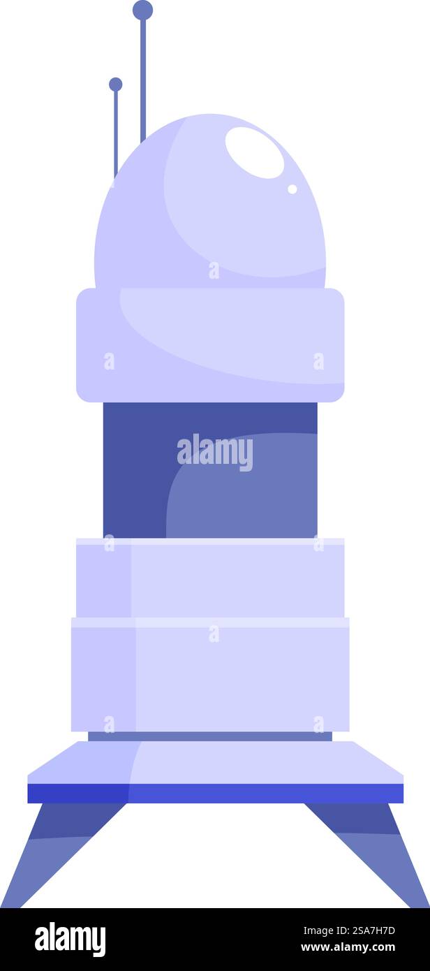Moderner Telekommunikationsturm, der Daten mit Antennen überträgt. Futuristischer Kommunikationsturm, der Signale in den Weltraum sendet Stock Vektor