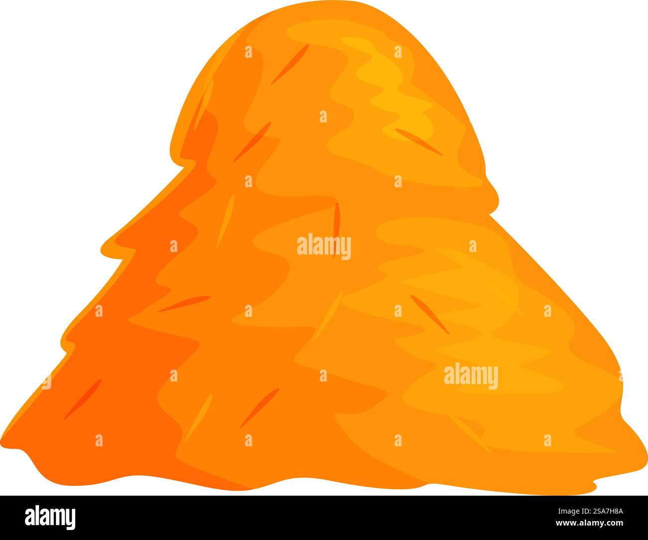 Ein großer Haufen Heu sitzt auf dem Feld des Landwirts und trocknet nach der Ernte in der Sonne. Großer Haufen Heu, der auf dem Feld des Landwirts sitzt Stock Vektor