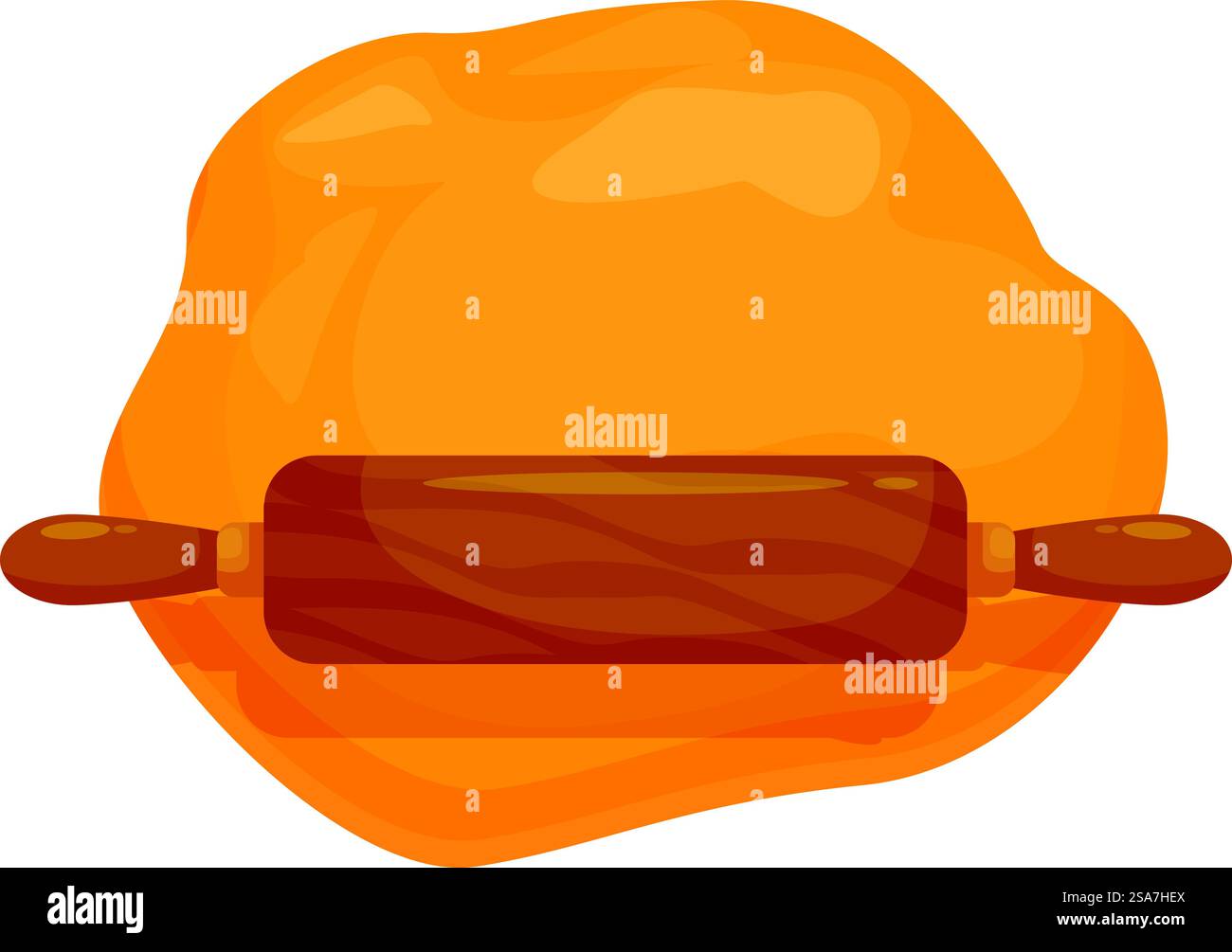 Holzrollstift auf Teig, Brot oder Gebäck zubereiten, Bäckerei-Konzept. Holzrollstift, der auf dem Teig liegt, um Brot zu backen Stock Vektor