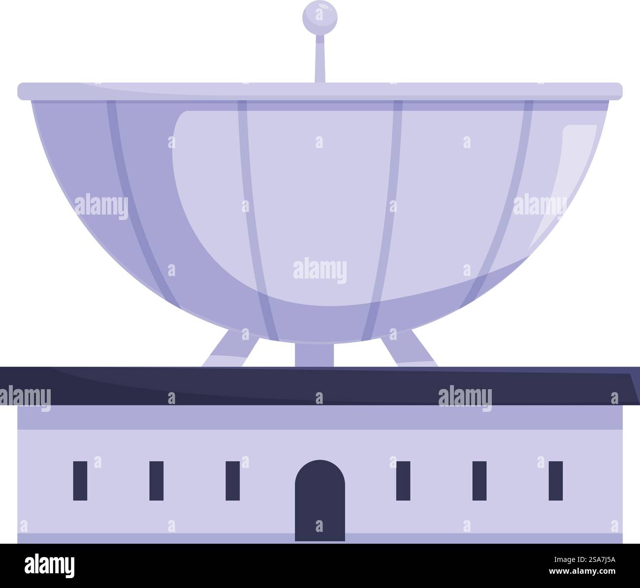 Die große Satellitenschüssel sucht nach Signalen aus dem Weltraum auf einem Observatorium. Große Satellitenschüssel, die das Universum auf dem Observatorium erforscht Stock Vektor