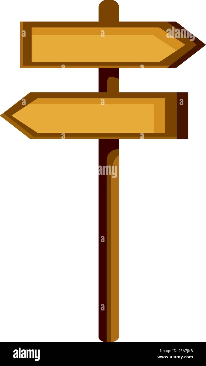 Einfache hölzerne Wegweiser weisen in zwei verschiedene Richtungen. Hölzerne Richtungspfeile, die in zwei verschiedene Richtungen zeigt Stock Vektor