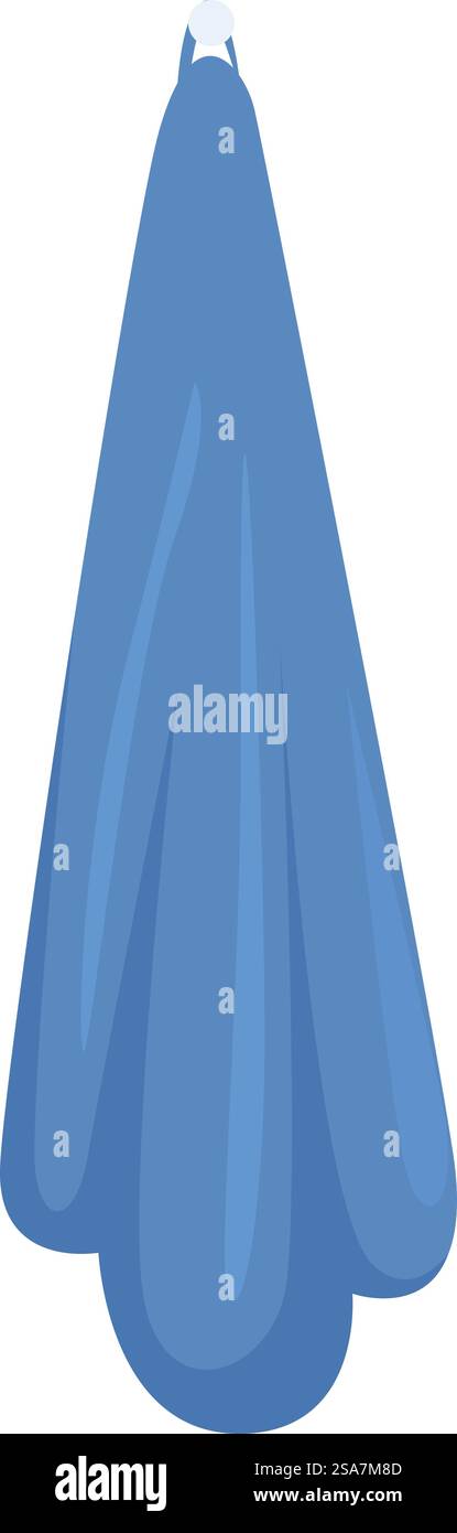 Blaues Handtuch trocknet nach dem Duschen, hängt an einem Haken im Badezimmer. Sauberes blaues Handtuch, das nach dem Duschen an einem Haken hängt Stock Vektor