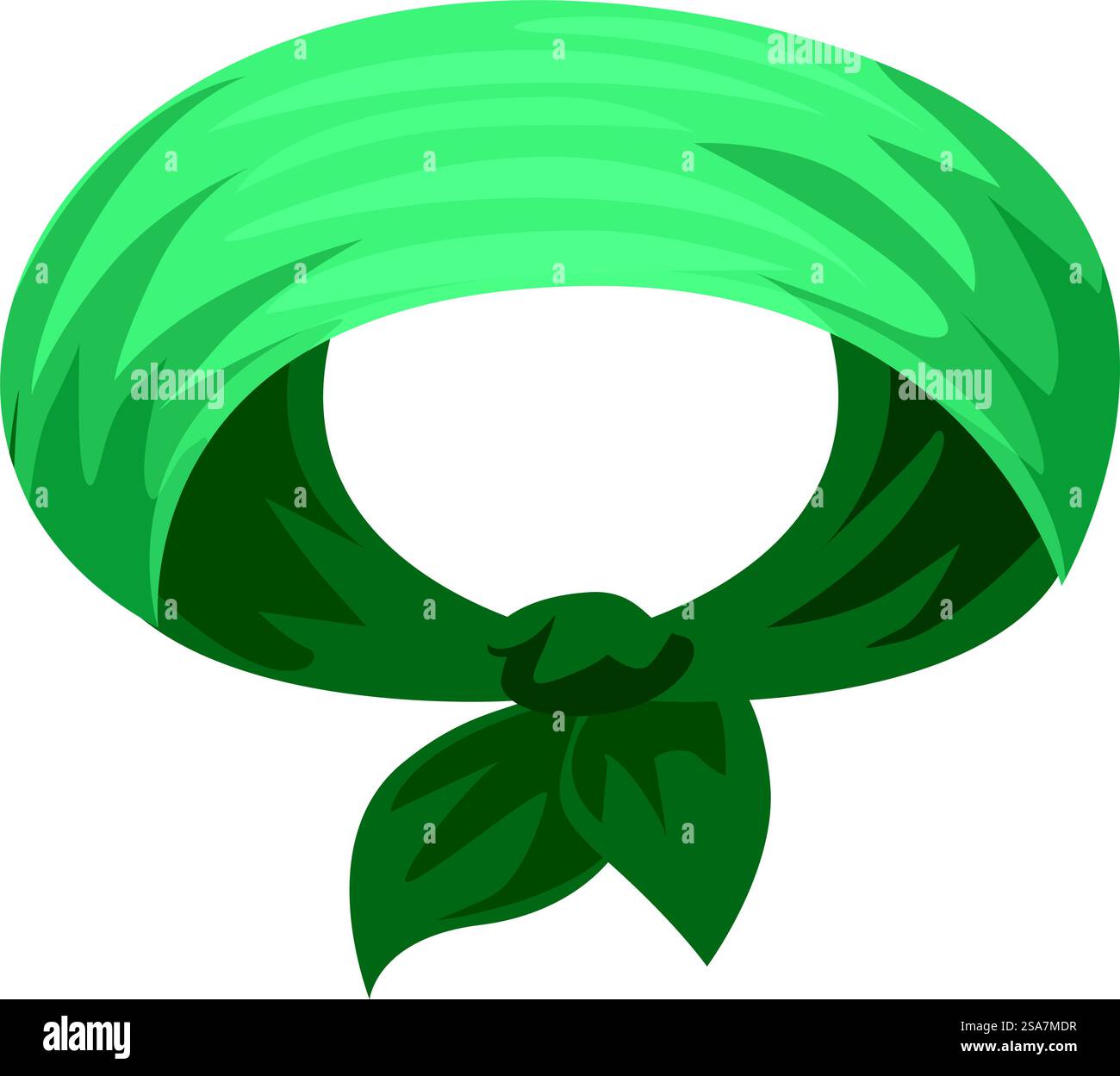 Das grüne Kopftuch ist gefaltet und gebunden und kann auf dem Kopf getragen werden. Das grüne Kopftuch ist gefaltet und zum Tragen auf dem Kopf gebunden Stock Vektor