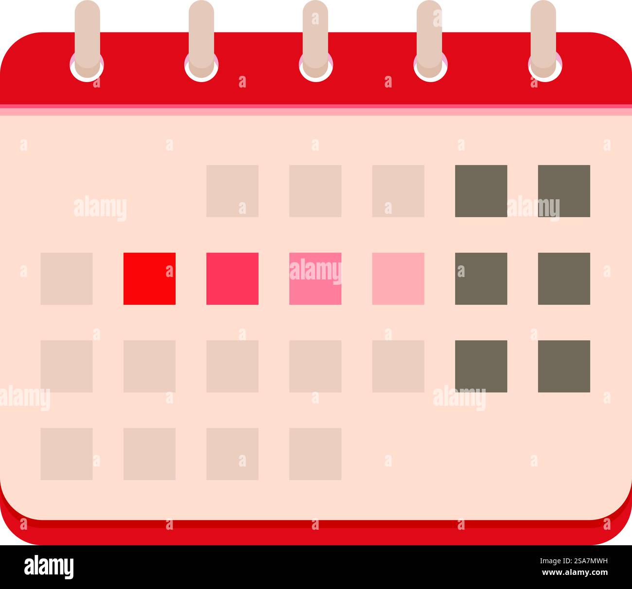 Der Kalender ist geöffnet und zeigt wichtige Datumsangaben rot markiert an. Kalender mit wichtigen Terminen Stock Vektor
