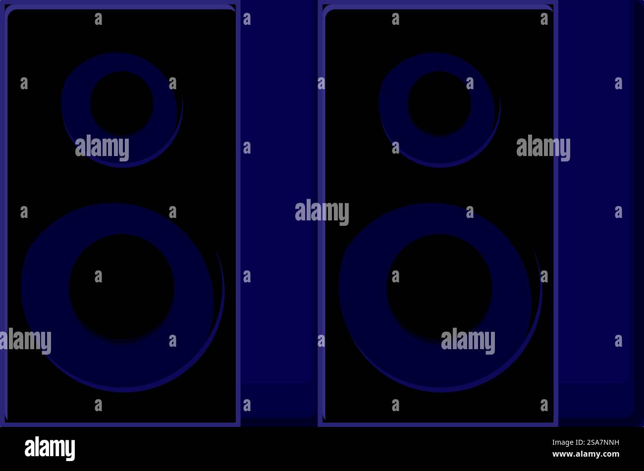 Leistungsstarke Audiogeräte für laute Schallwellen. Großes Black-Sound-System, das elektronische Musik wiedergibt Stock Vektor
