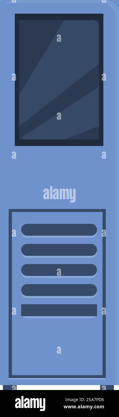 Blaues POS-Terminal mit leerem Bildschirm, auf dem wichtige Informationen angezeigt werden, die kontaktlos bezahlt werden können. Modernes Zahlungsterminal mit leerem Bildschirm, auf dem wichtige Informationen angezeigt werden Stock Vektor