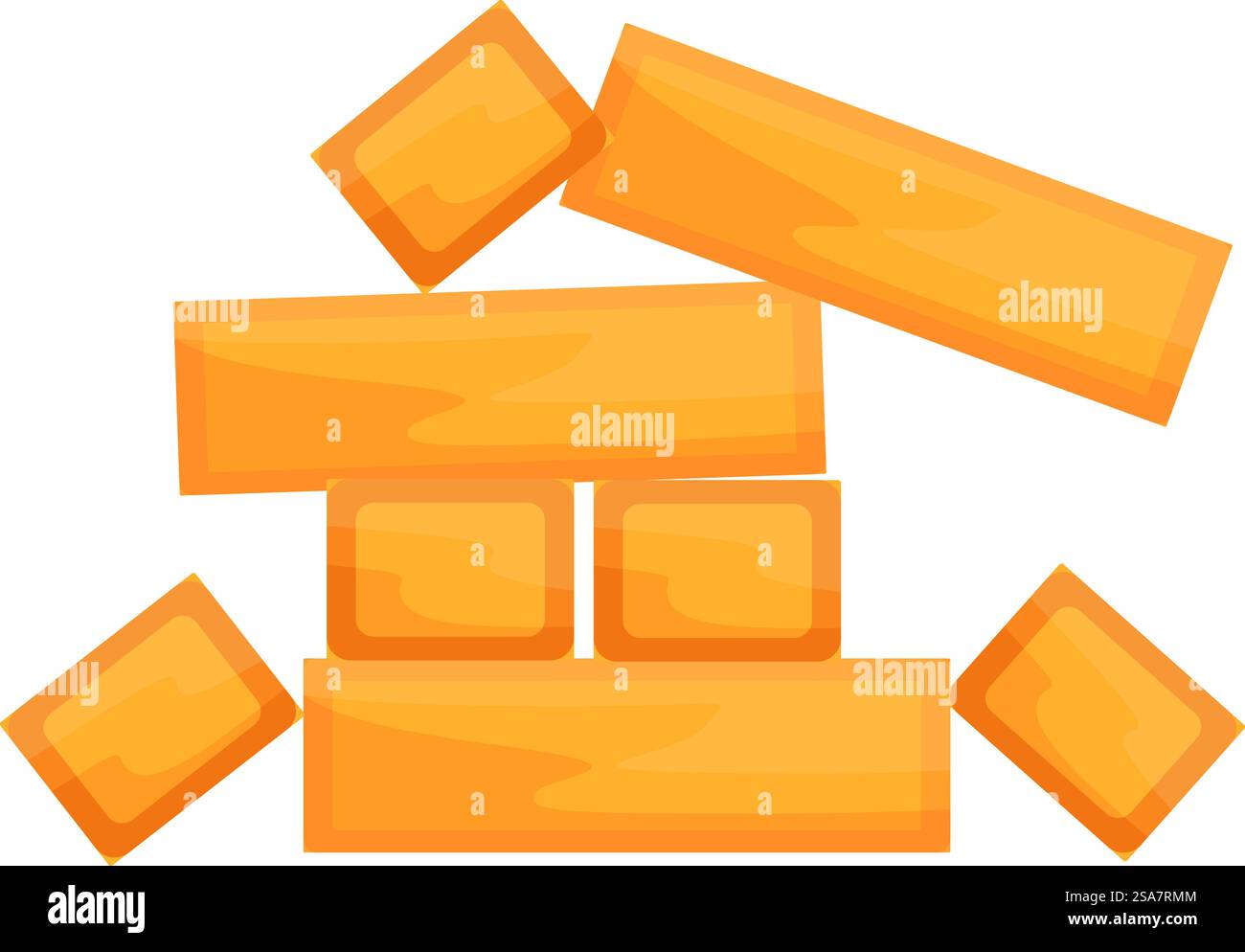 Hölzerne Spielzeugblöcke fallen isoliert auf weißem Hintergrund herunter. Holzklötze fallen in einen Haufen Stock Vektor