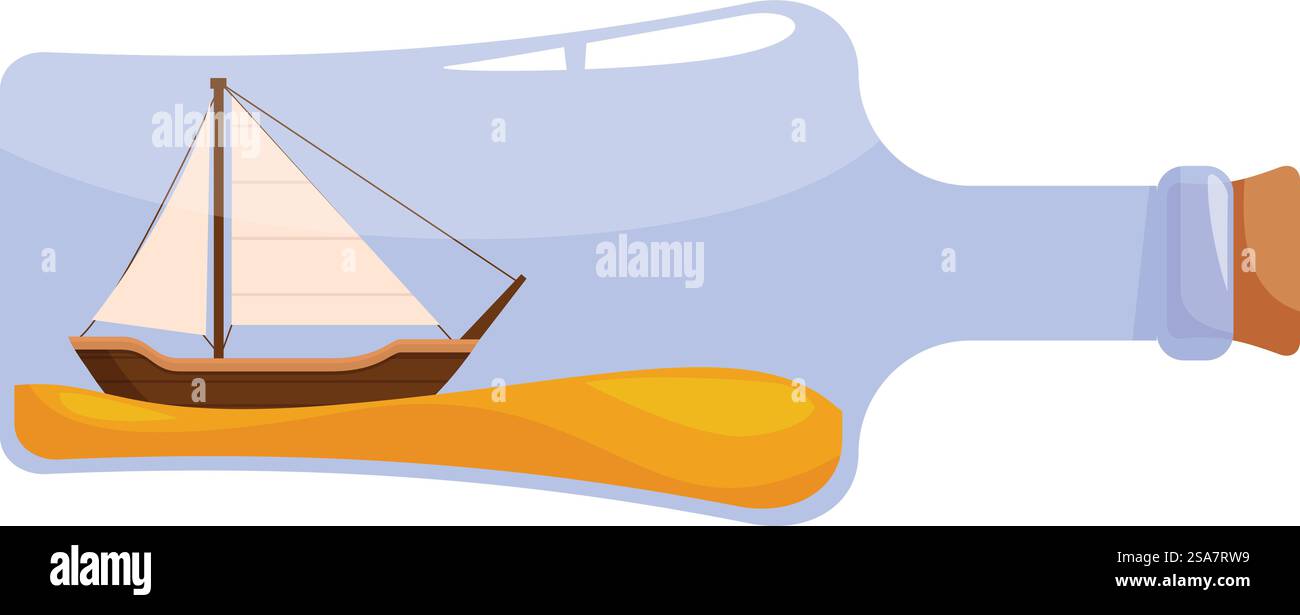 Segelboot schwimmt auf Wasser in einer klaren Glasflasche mit Kork. Segelboot schwimmt auf Wasser in einer Glasflasche mit Kork Stock Vektor