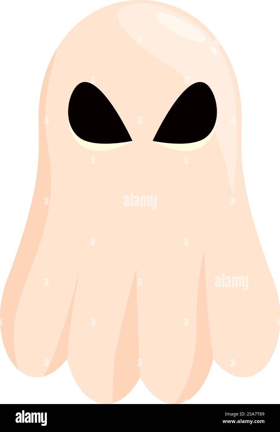 Freundlicher Geist, der mit neugierigem Ausdruck schwebt, halloween-Charakter. Der Zeichentrickgeist schwebt mit einem seltsamen Ausdruck im Gesicht Stock Vektor