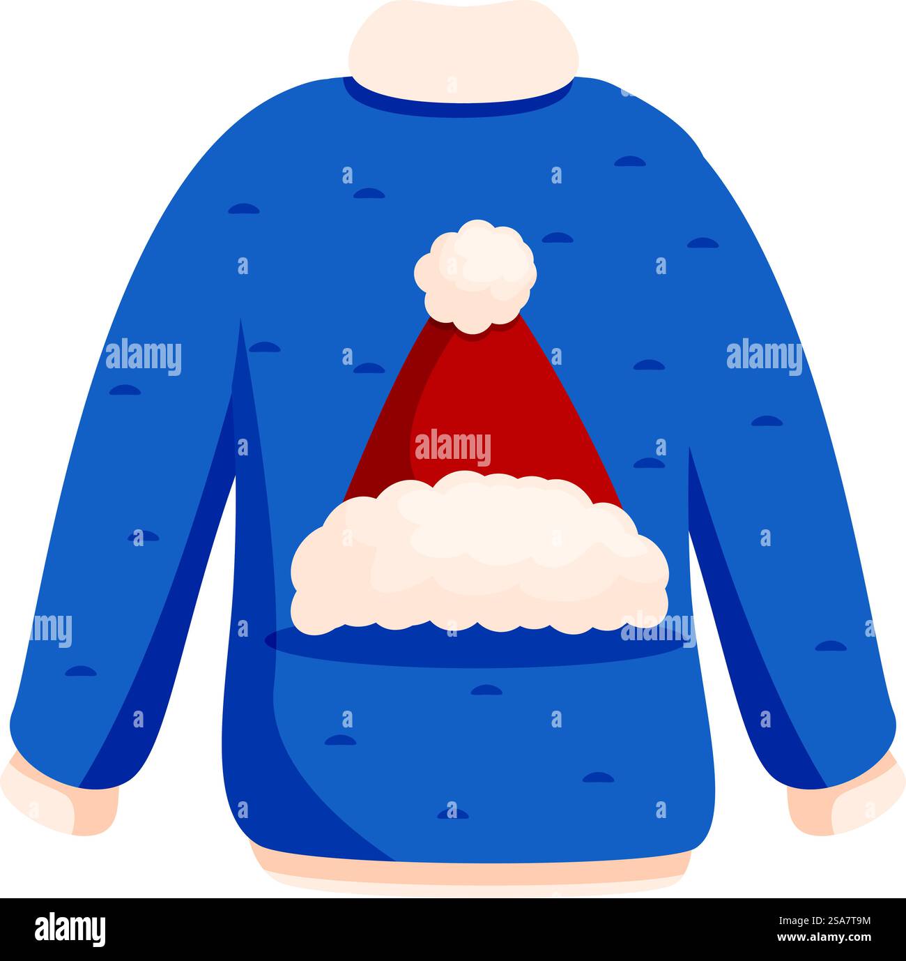Blauer weihnachtspullover mit einem großen weihnachtsmann-Hut für Ihre Feierlichkeiten zum Jahresende. Blauer weihnachtspullover mit großem weihnachtsmann-Hut Stock Vektor
