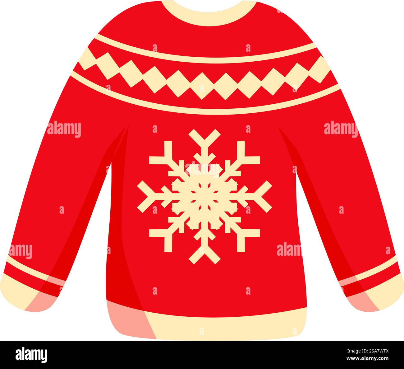 Roter weihnachtspullover mit großer weißer Schneeflocke, perfekt für die Weihnachtszeit. Roter weihnachtspullover mit großer weißer Schneeflocke Stock Vektor
