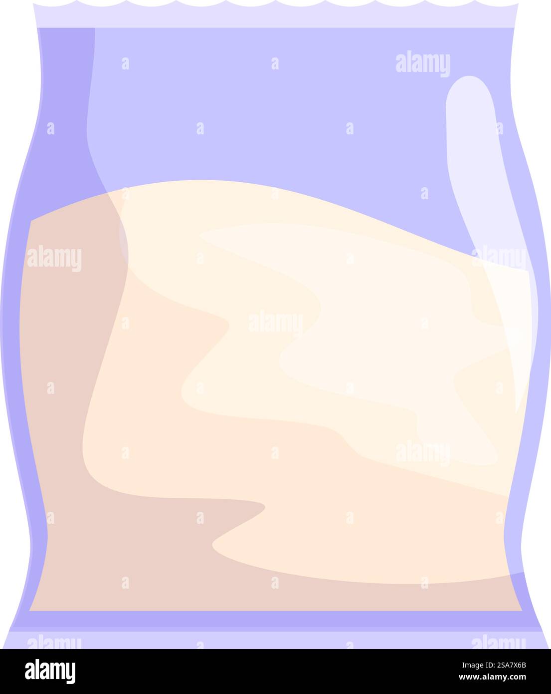 Transparentes Vakuumgehäuse aus Kunststoff mit weißem Pulver. Vakuumversiegelter Kunststoffbeutel mit weißem Pulver Stock Vektor