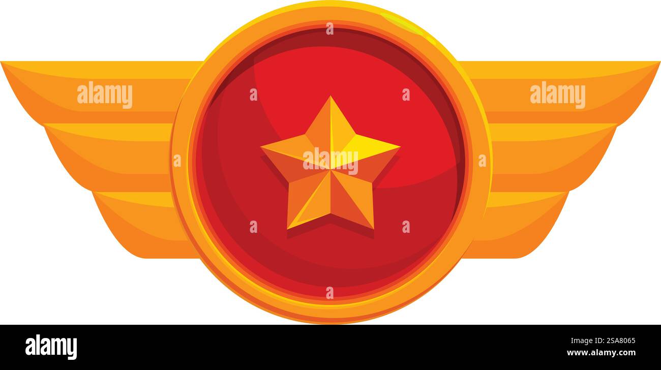 Golden Wings Award mit einem rot-goldenen Stern für Leistung und Erfolg. Prestigeträchtiges Emblem, das Exzellenz und Leistung symbolisiert Stock Vektor
